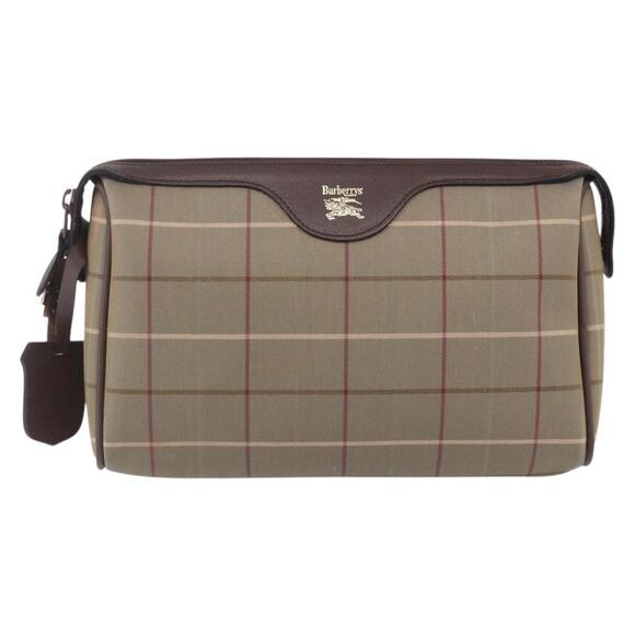 Burberrys Nova Check Clutch Bag Canvas Beige Gold Auth bs30766